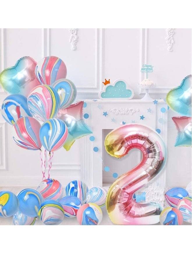 2nd Birthday Celebration Decorations for Girls, 28 Pcs Party Supplies, Joyful Birthday Banner with Star and Heart Foil Balloons and Confetti Balloons - Image 3