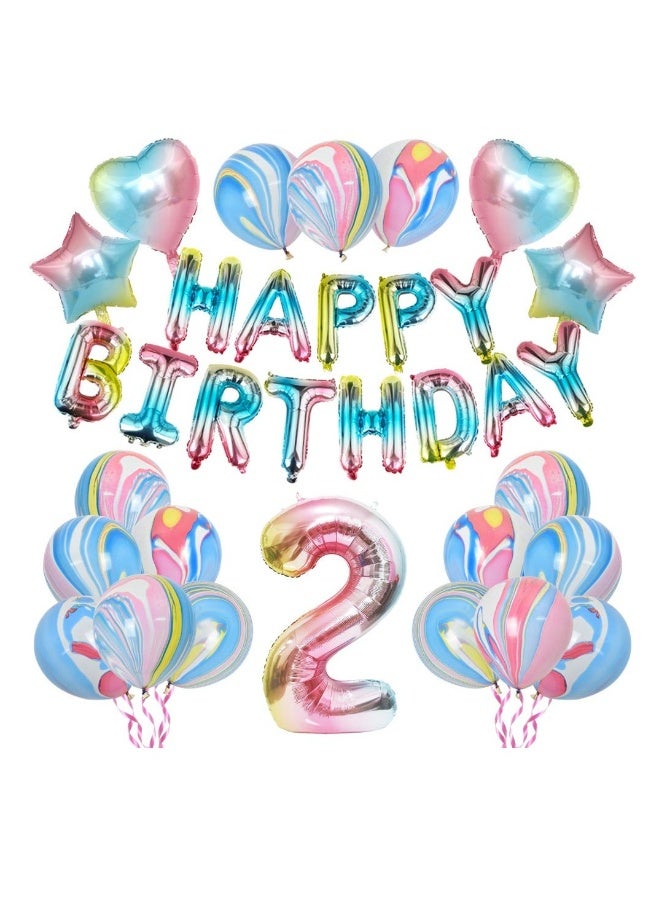 2nd Birthday Celebration Decorations for Girls, 28 Pcs Party Supplies, Joyful Birthday Banner with Star and Heart Foil Balloons and Confetti Balloons - Image 1
