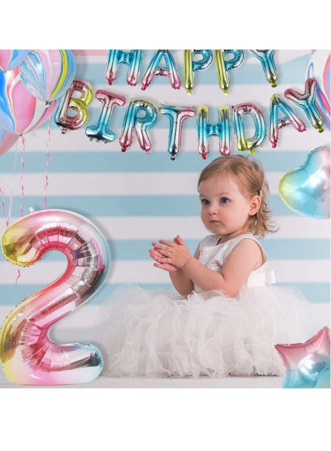 2nd Birthday Celebration Decorations for Girls, 28 Pcs Party Supplies, Joyful Birthday Banner with Star and Heart Foil Balloons and Confetti Balloons - Image 4