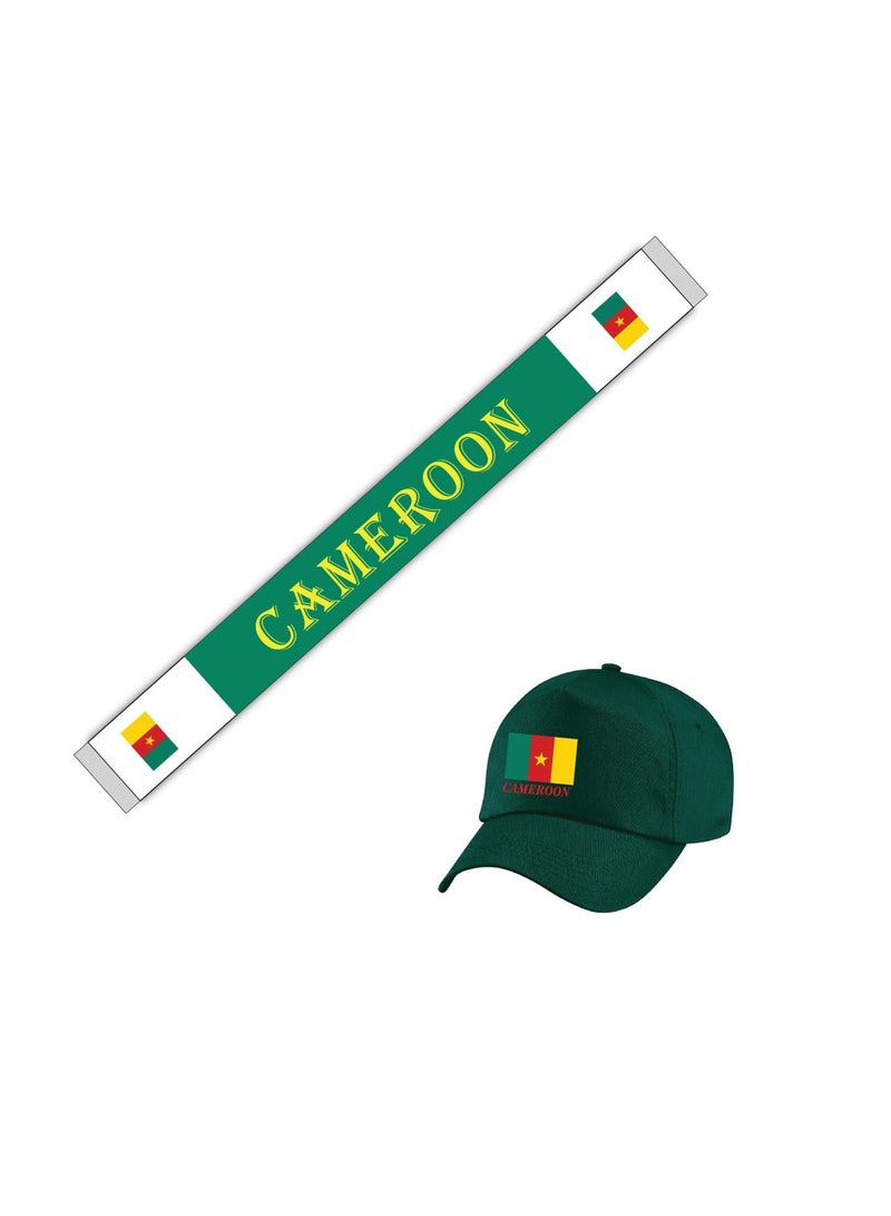 Cameroon Sports Combo Pack - Gifts for Sports Fan - Cap - Scarf - Flag - Flag Pin - Drawstring Bag - Image 1