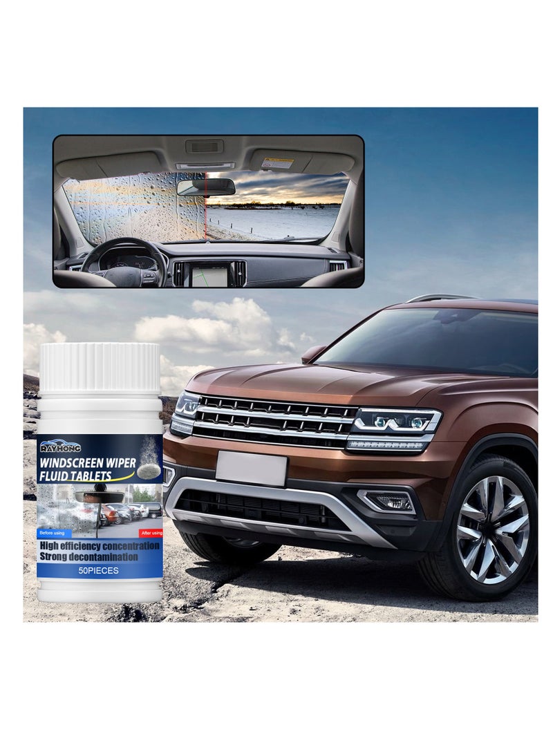 RAYHONG 50 Pieces Car windshield washer fluid Concentrated Clean Tablets,New Formula windshield wiper fluid Solid Effervescent Tablet.Remove glass stains,Clear vision  - Image 1