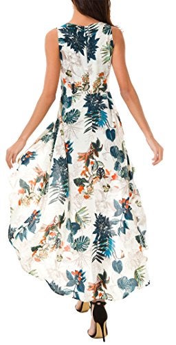 Kormei Womens Sleeveless Scoop Neck Floral Rayon Party Split Maxi Romper Dress M Apricot&Blue - Image 4