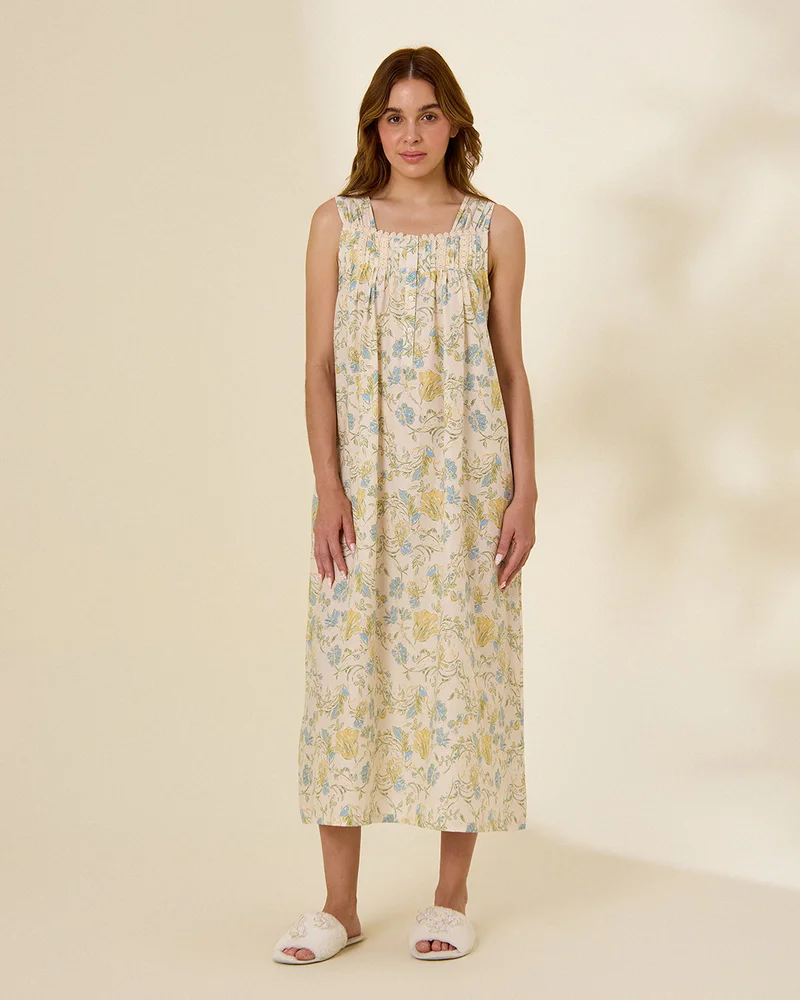 REDTAG Women Ivory And Yellow Floral Nightgown