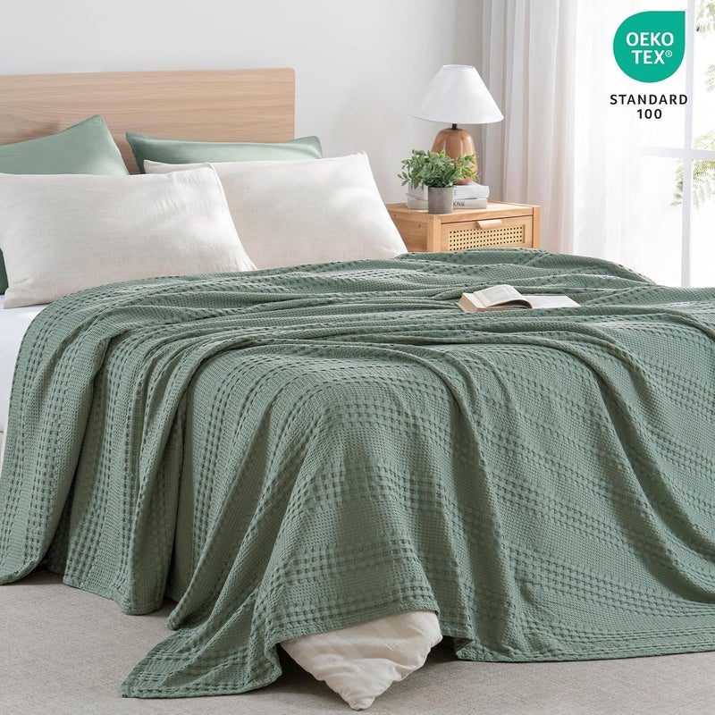 PHF Cooling Breathable Waffle Blanket Twin Size 60% Rayon Derived from Bamboo and 40% Cotton Warm Sleep Soft Lightweight Luxury Blanket for Bed 66"x90" Sage Green - Image 4