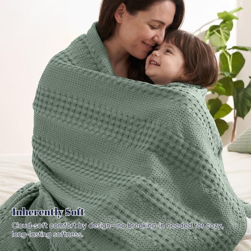 PHF Cooling Breathable Waffle Blanket Twin Size 60% Rayon Derived from Bamboo and 40% Cotton Warm Sleep Soft Lightweight Luxury Blanket for Bed 66"x90" Sage Green - Image 5