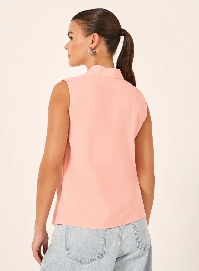 Styli Styli Embroidered Mandarin Collar Sleeveless Blouse