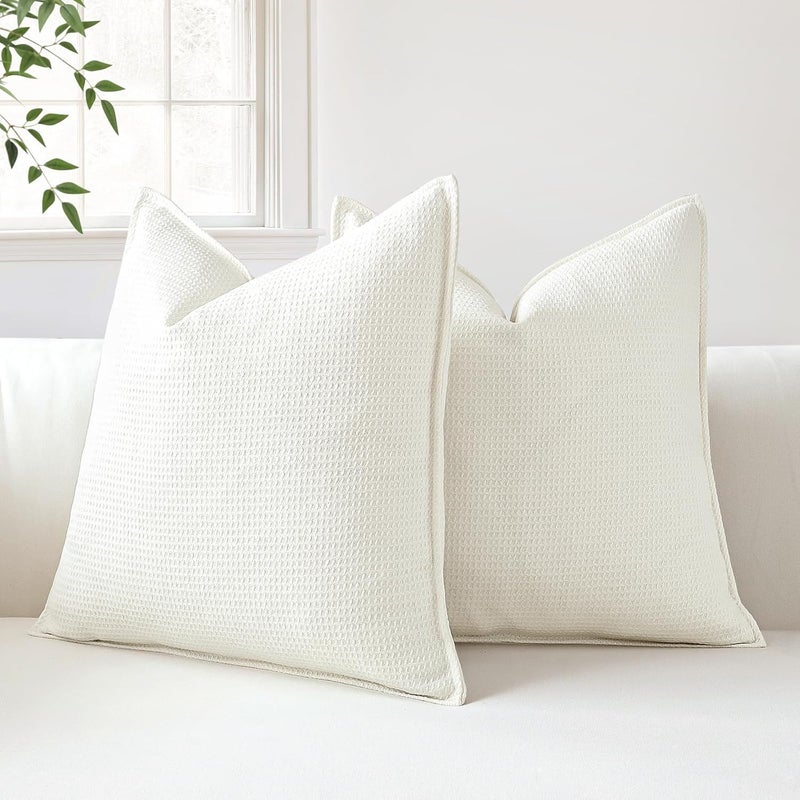 Sungeek Set of 2 Soft 3D Plaid Cushion Covers, Decorative Cushion Covers, Wrapped Edge Cushion Cover, Decorative Cover, Cushion Cover for Sofa, Couch, Bedroom, Living Room (Cream White, 45 x 45 cm) - Image 4