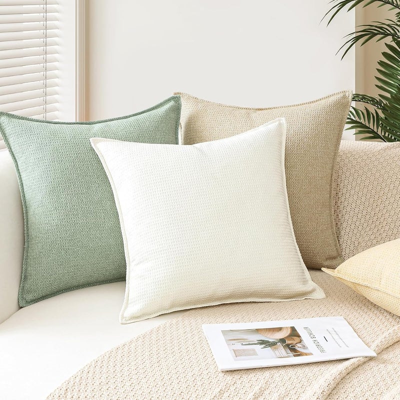 Sungeek Set of 2 Soft 3D Plaid Cushion Covers, Decorative Cushion Covers, Wrapped Edge Cushion Cover, Decorative Cover, Cushion Cover for Sofa, Couch, Bedroom, Living Room (Cream White, 45 x 45 cm) - Image 5