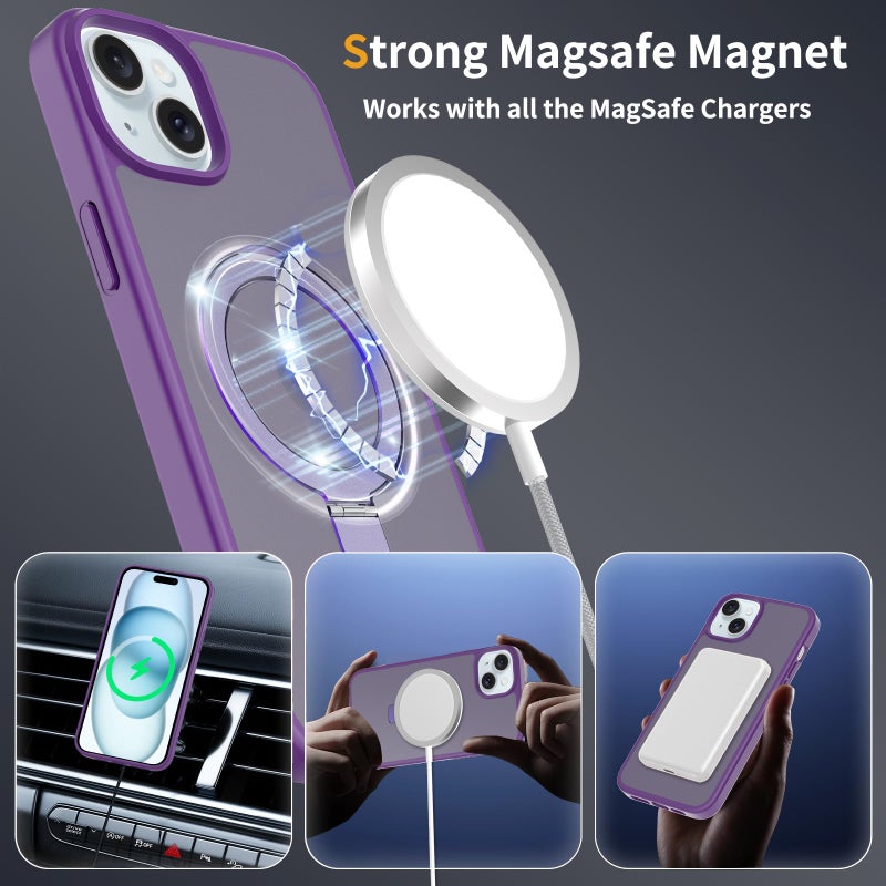 iPhone15 MagSafe Case with Magnetic Invisible Stand,【Full Shockproof Protection】Matte Back Phone Cover with Magnet Kickstand for iPhone 15 MagSafe - Image 4