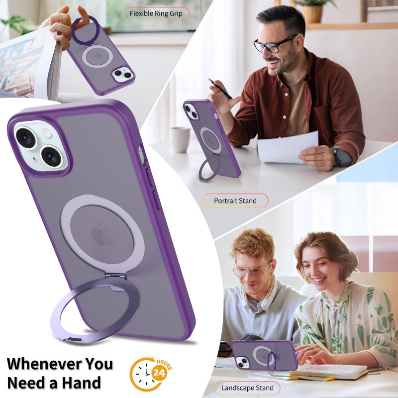 iPhone15 MagSafe Case with Magnetic Invisible Stand,【Full Shockproof Protection】Matte Back Phone Cover with Magnet Kickstand for iPhone 15 MagSafe - Image 5