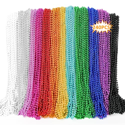 EOBOH 240PCS Mardi Gras Beads Metallic 12 Kinds Beaded Necklace Accessories 33 Mardi Gras Necklace Bulk Accessories Stuff Festival Parade Throw for Wedding Birthday Mardi Gras Celebrations Decorations - Image 1