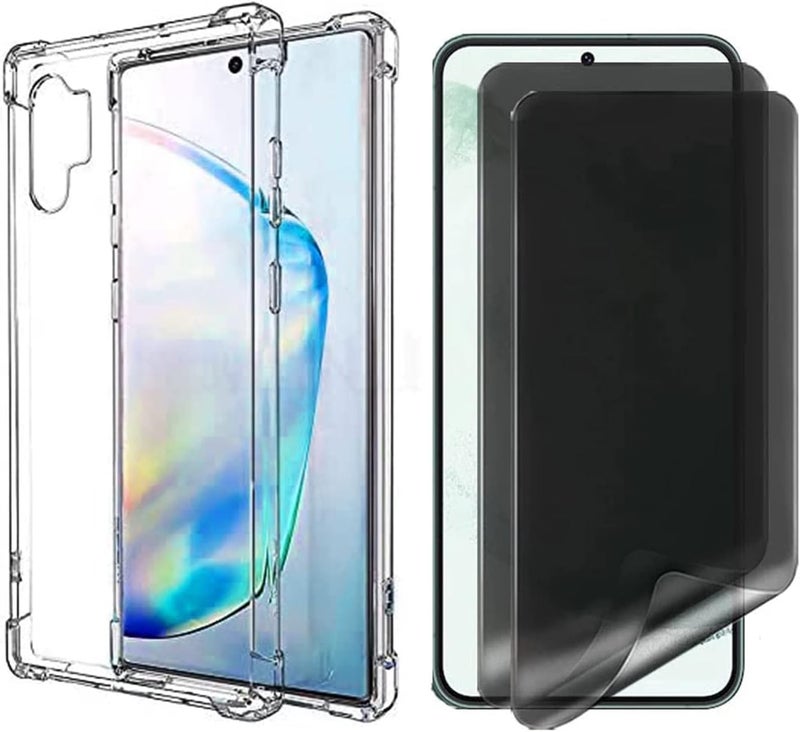 لاكيون [1+2 قطع] حافظة شاشة متوافقة مع Samsung Galaxy Note 10 Plus، توفر حماية كاملة ضد التجسس والتسرب، مصنوعة من فيلم هيدروجليكي ناعم ومادة TPU. - Image 1