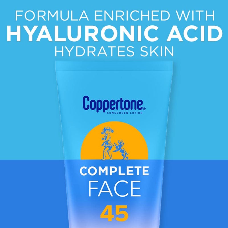 Coppertone Complete Face Sunscreen Lotion SPF 45, Weightless and Oil-Free, Water Resistant Sunscreen with Proven UVA/UVB Protection, 2.5 Fl Oz Tube - Image 3