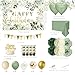 jenlion Happy Birthday Decorations For Women MenBirthday BackdropBanner BalloonsTable ClothPaper pom poms Party Supplies for Girls Boys Sage Green - Image 4