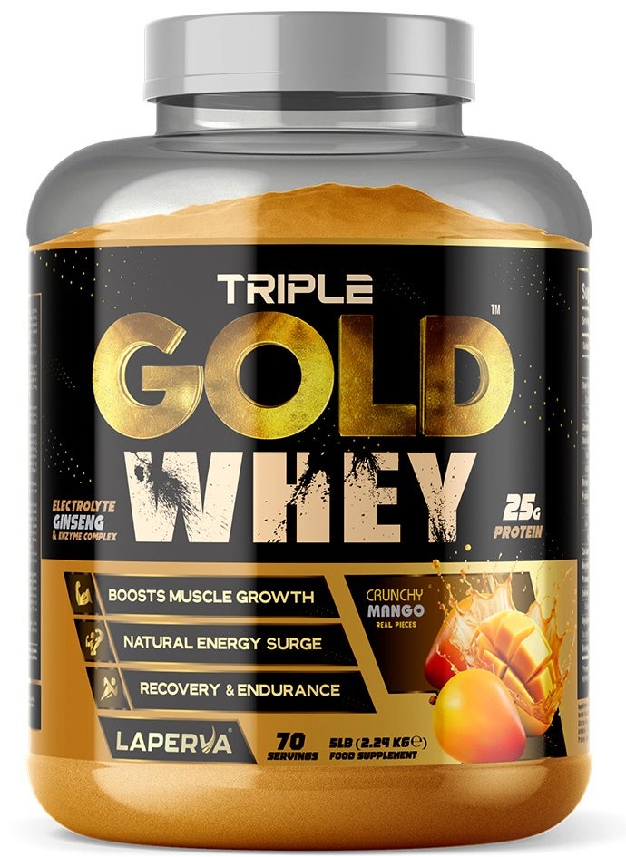 Laperva Triple Gold Whey Boost Muscle Growth Recovery & Endurance Crunch Mango 5 LB 