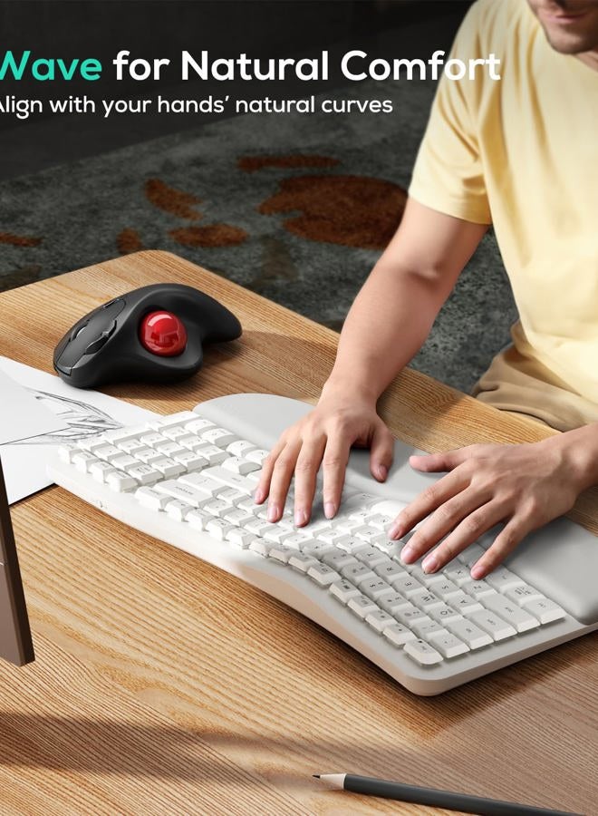 Nulea RT08 Wave Keys Wireless Ergonomic Keyboard with Cushioned Palm Rest, 2.4GHz Ergo Cordless USB Computer Keyboard, Comfortable Natural Typing, for Laptop, Mac, Windows (White) - Image 2