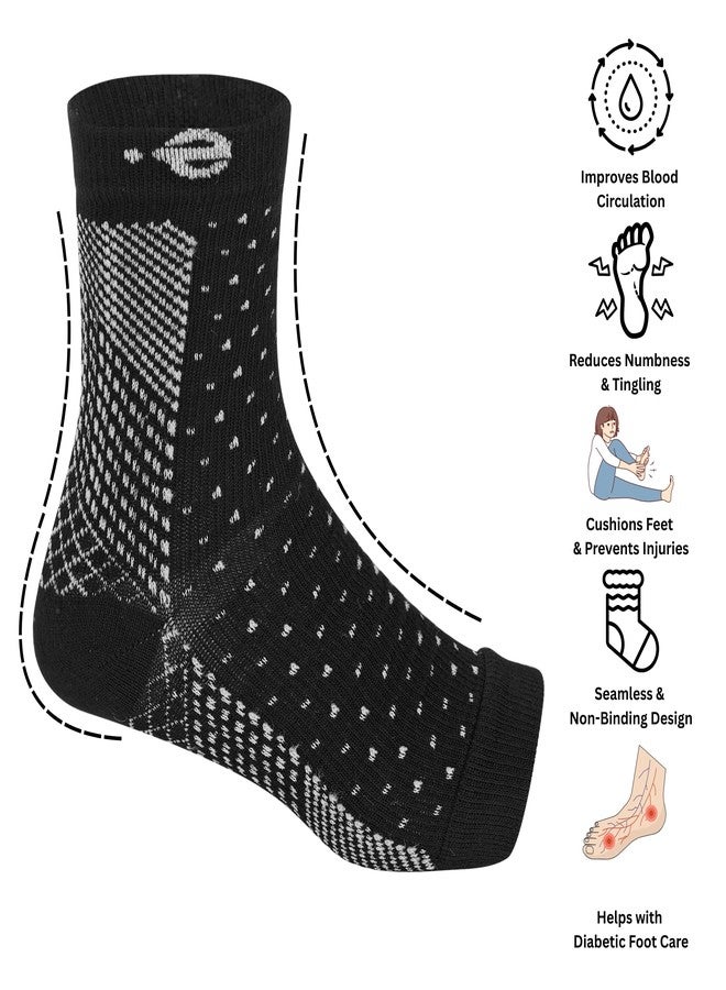 Ecosync Unisex Cotton Orthopedic Neuropathy Socks For Men Women Outdoor Sport, Open Toe Foot Sleeves Compression Socks for Ankle Swelling, Achilles Tendon, Arch Support, Injury Recovery(Black) - Image 3