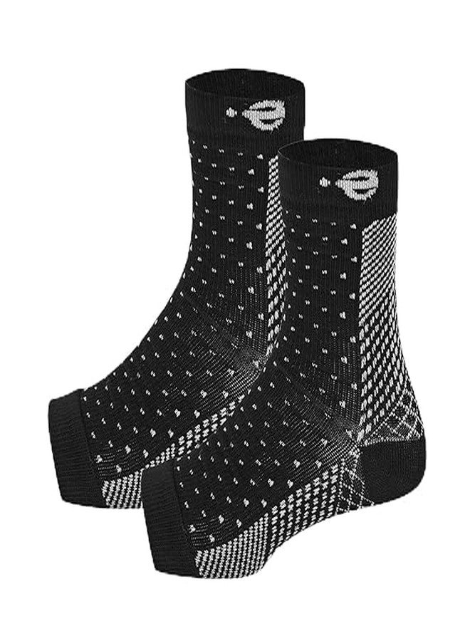 Ecosync Unisex Cotton Orthopedic Neuropathy Socks For Men Women Outdoor Sport, Open Toe Foot Sleeves Compression Socks for Ankle Swelling, Achilles Tendon, Arch Support, Injury Recovery(Black) - Image 1
