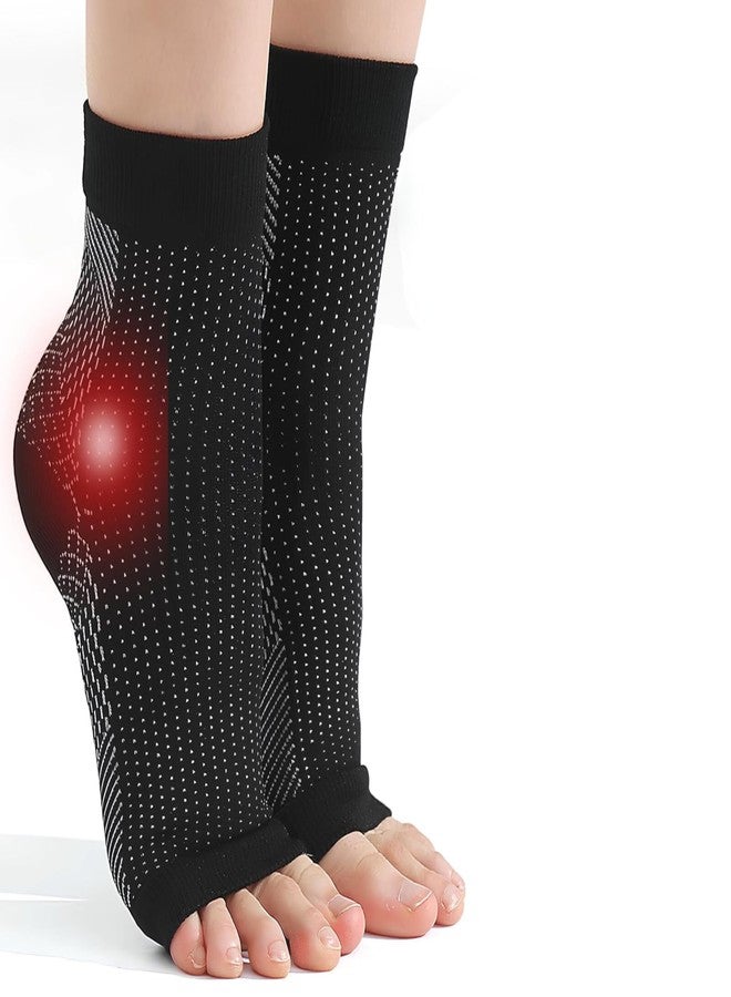 Ecosync Unisex Cotton Orthopedic Neuropathy Socks For Men Women Outdoor Sport, Open Toe Foot Sleeves Compression Socks for Ankle Swelling, Achilles Tendon, Arch Support, Injury Recovery(Black) - Image 2