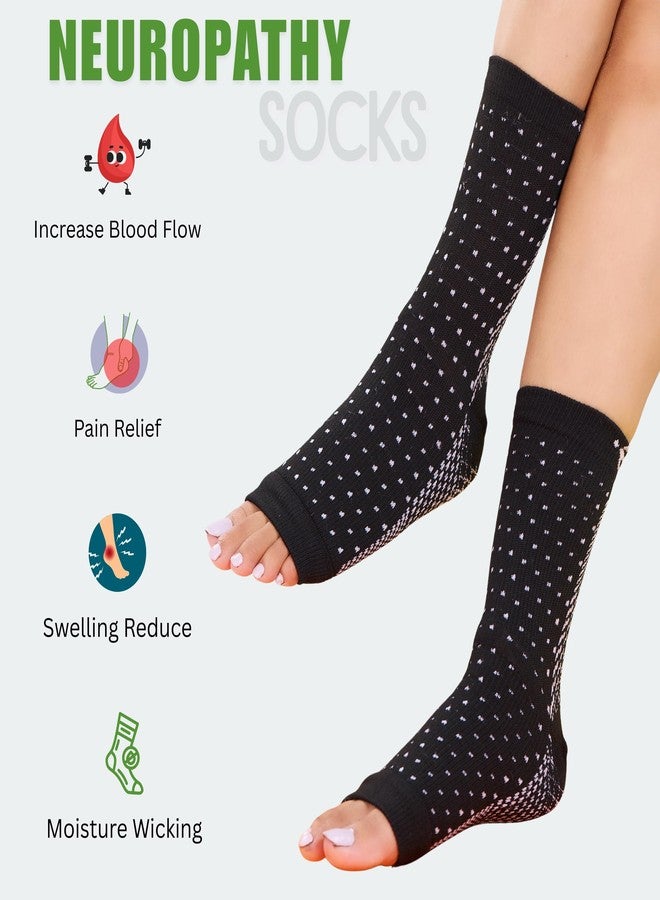 Ecosync Unisex Cotton Orthopedic Neuropathy Socks For Men Women Outdoor Sport, Open Toe Foot Sleeves Compression Socks for Ankle Swelling, Achilles Tendon, Arch Support, Injury Recovery(Black) - Image 5