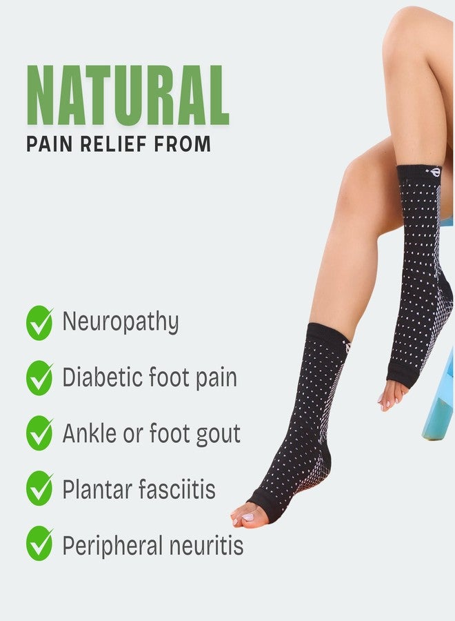 Ecosync Unisex Cotton Orthopedic Neuropathy Socks For Men Women Outdoor Sport, Open Toe Foot Sleeves Compression Socks for Ankle Swelling, Achilles Tendon, Arch Support, Injury Recovery(Black) - Image 4