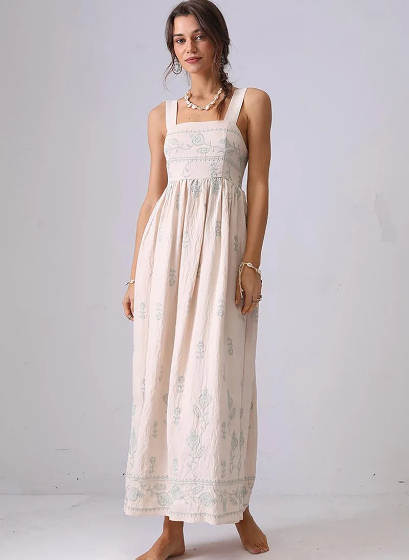 YUNIQEE Off White Fit and Flare Shoulder Straps Maxi Dress