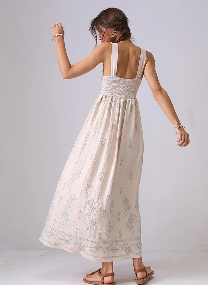 YUNIQEE Off White Fit and Flare Shoulder Straps Maxi Dress