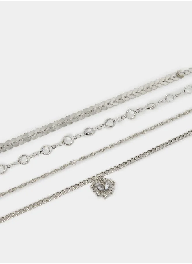 ستايلي Styli Set of 4 - Embellished Drop Anklet
