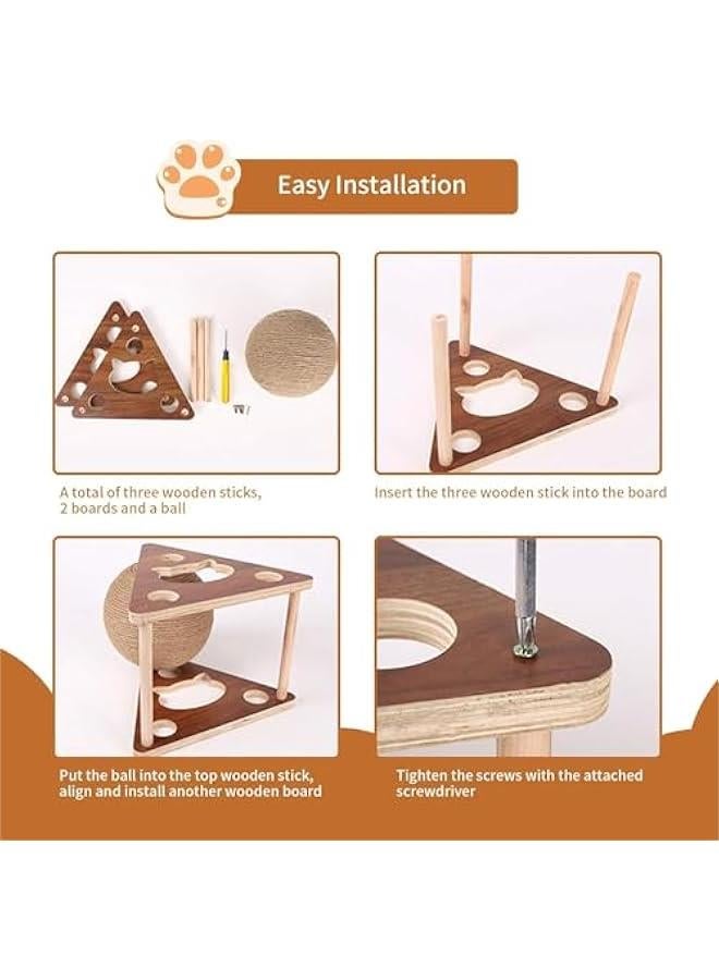 هوكور اي بين كرة خدش للقطط من السيزال، كرة خدش للقطط من السيزال الطبيعي، كرة خدش للقطط والقطط، لعبة خدش خشبية تفاعلية للحيوانات الاليفة - Image 4