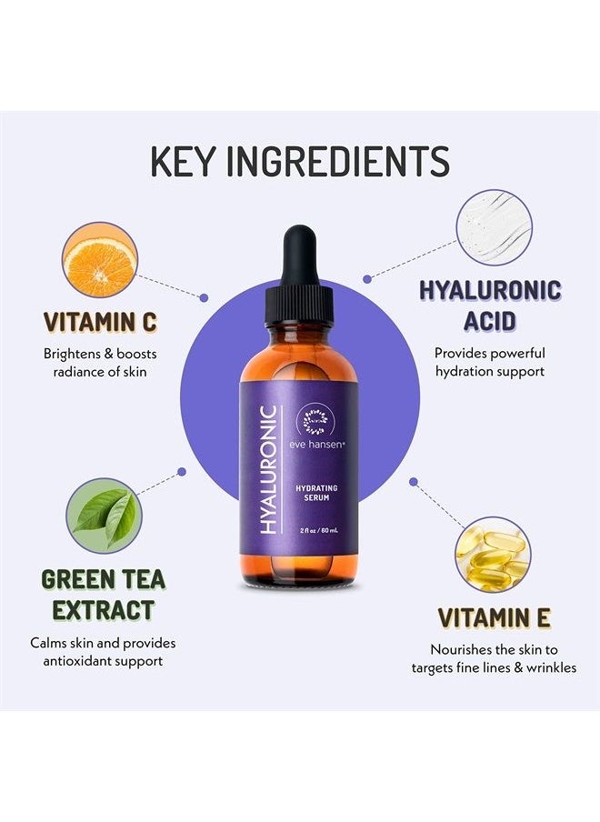 Eve Hansen - Hyaluronic Acid Serum for Face (2 oz) | Hydrating Face Serum with Vitamin C + E, Wrinkle Filler, Moisturizer, and Natural Plumper | Cruelty Free, Vegan Anti Aging Serum - Image 1
