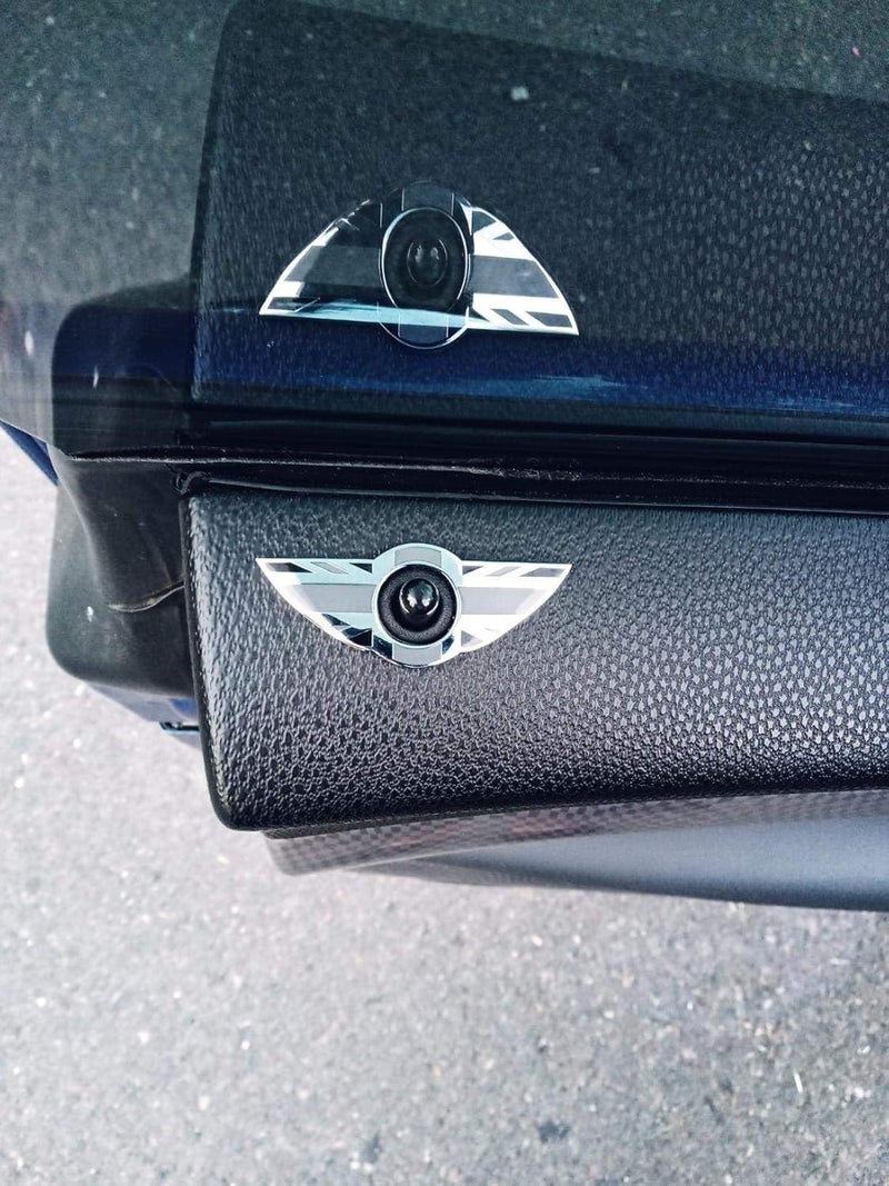 iJDMTOY (2) Union Jack Style Wing Emblem Rings Compatible with MINI Cooper R55 R56 R57 R58 R59 Door Lock Knobs, Black/Grey UK Flag Design (Does not fit R60 R61 nor F55 F56 Models) - Image 3