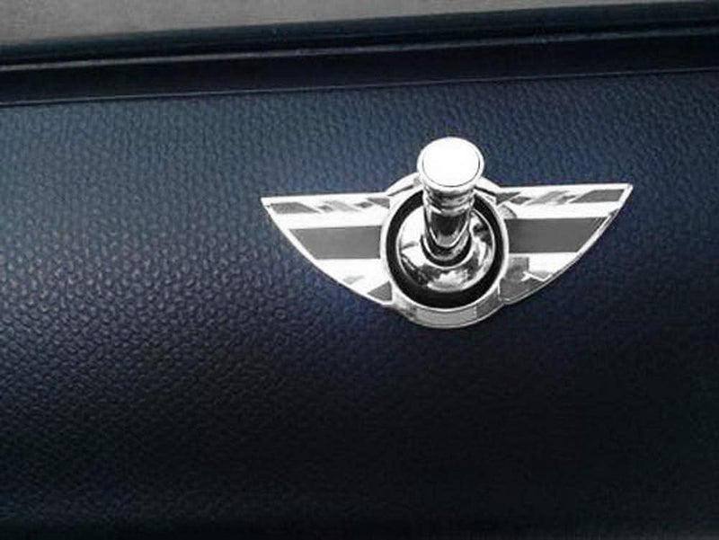 iJDMTOY (2) Union Jack Style Wing Emblem Rings Compatible with MINI Cooper R55 R56 R57 R58 R59 Door Lock Knobs, Black/Grey UK Flag Design (Does not fit R60 R61 nor F55 F56 Models) - Image 4