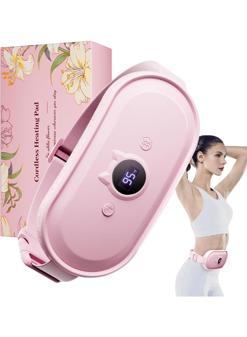 وسادة تدفئة محمولة لتخفيف آلام الدورة الشهرية، حزام تدفئة مع اهتزاز و7 مستويات حرارة و7 أوضاع تدليك لتخفيف آلام الظهر والبطن، وردي - Image 1