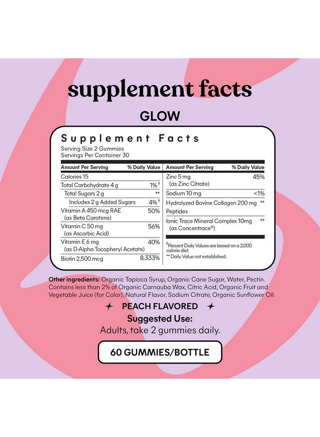 Lemme Glow Collagen Gummies for Thick Hair, Strong Nails & Healthy Skin with Multi-Collagen Peptides, Biotin, Trace Minerals, Zinc, Vitamins A, C & E, Dairy & Gluten Free, Peach Flavor, 60 ct. - Image 5