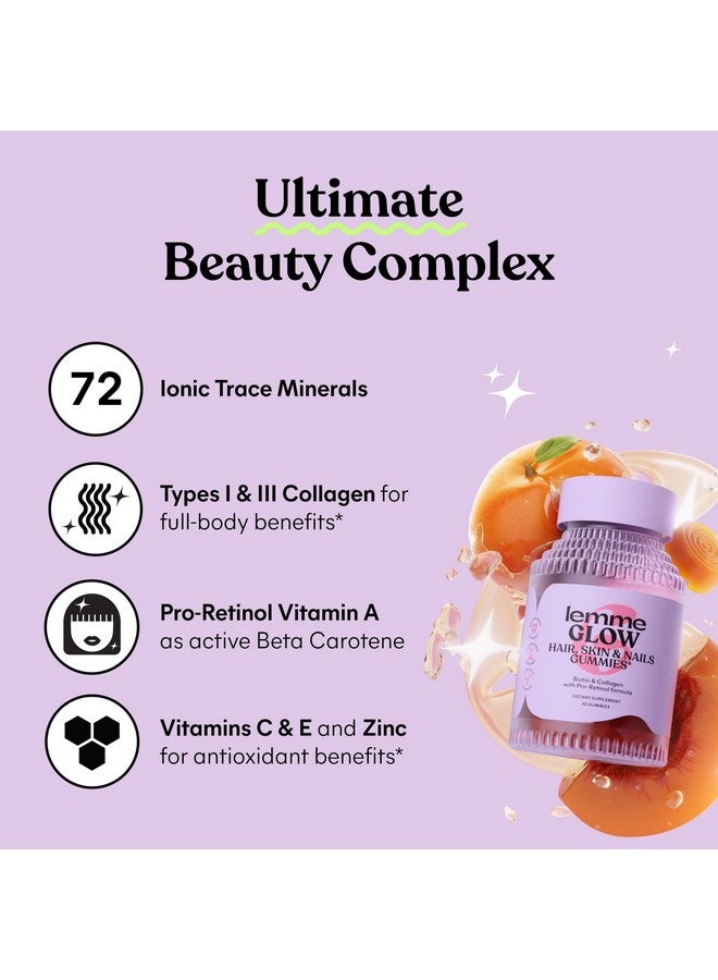Lemme Glow Collagen Gummies for Thick Hair, Strong Nails & Healthy Skin with Multi-Collagen Peptides, Biotin, Trace Minerals, Zinc, Vitamins A, C & E, Dairy & Gluten Free, Peach Flavor, 60 ct. - Image 4