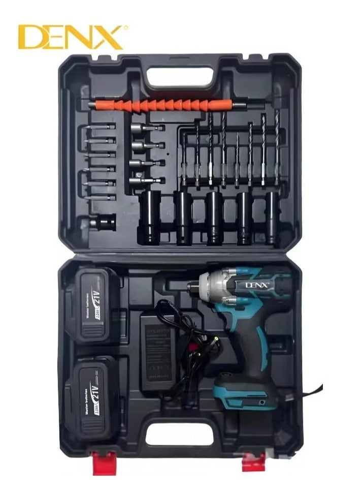 Denx Cordless drill with a speed of 2000 rpm, equipped with two 21 V batteries and an integrated accessory bag for drilling and tightening car tire screws, and many uses | 1660 rpm | 12.8 mm | dx 2568 - Image 1