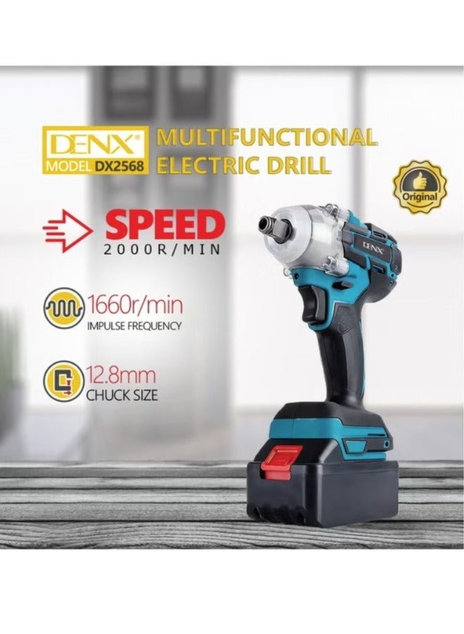 Denx Cordless drill with a speed of 2000 rpm, equipped with two 21 V batteries and an integrated accessory bag for drilling and tightening car tire screws, and many uses | 1660 rpm | 12.8 mm | dx 2568 - Image 4