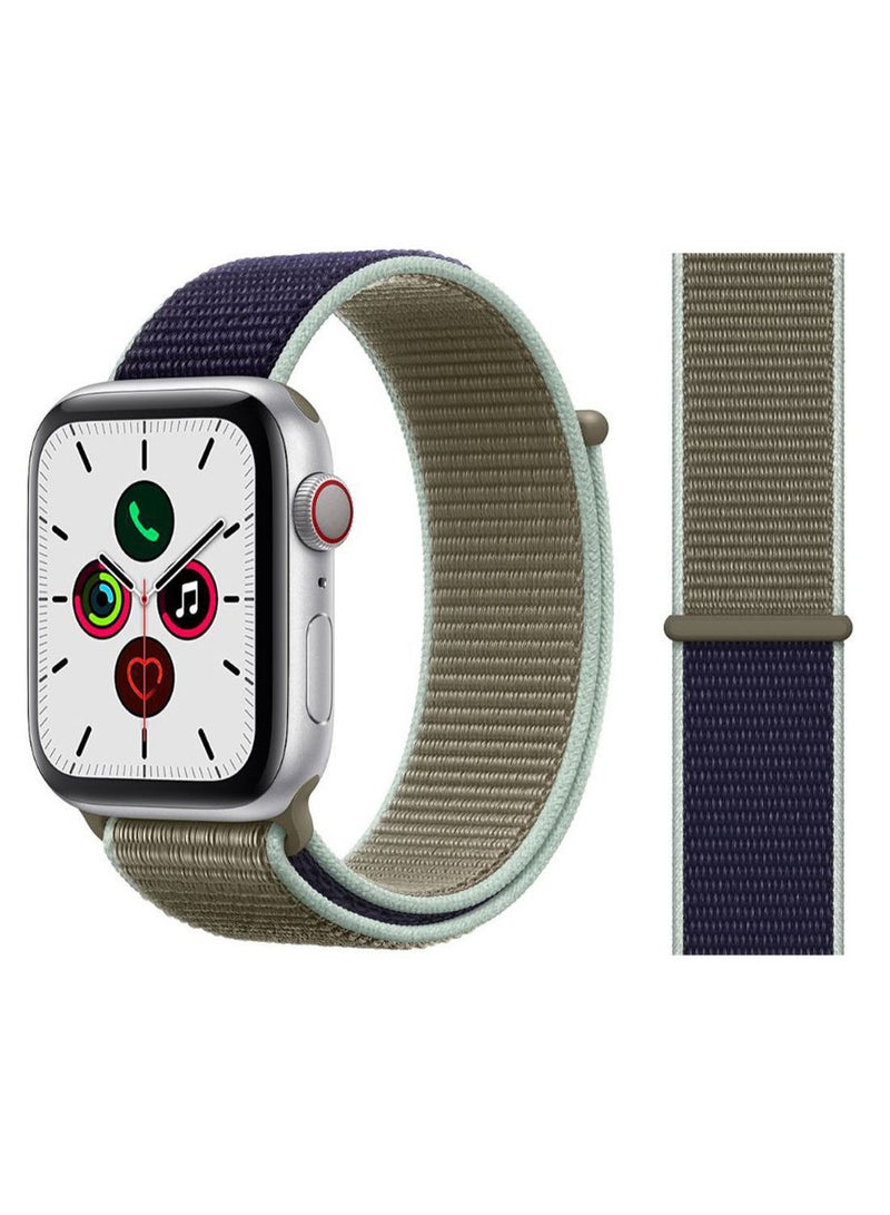NIBEMINENT Replacement Band For Apple iWatch Series 5/4/3/2/1 42-44mm New Khaki/Navy - Image 1