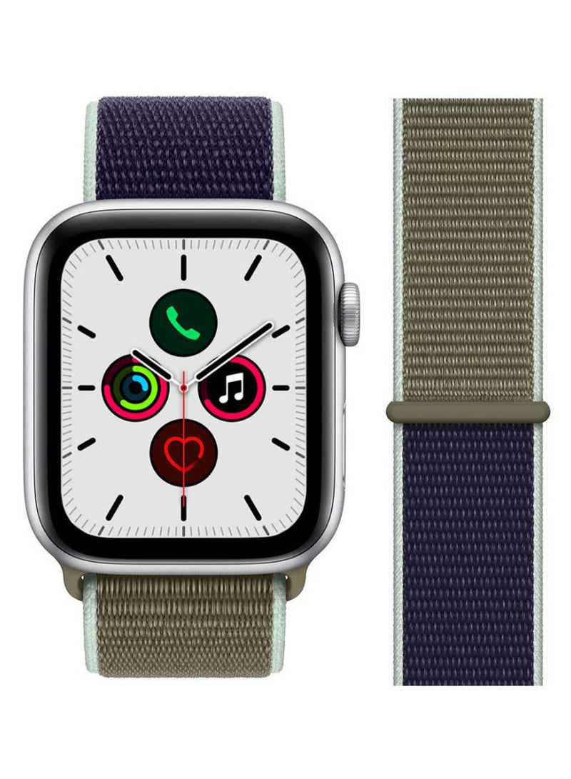 NIBEMINENT Replacement Band For Apple iWatch Series 5/4/3/2/1 42-44mm New Khaki/Navy - Image 2