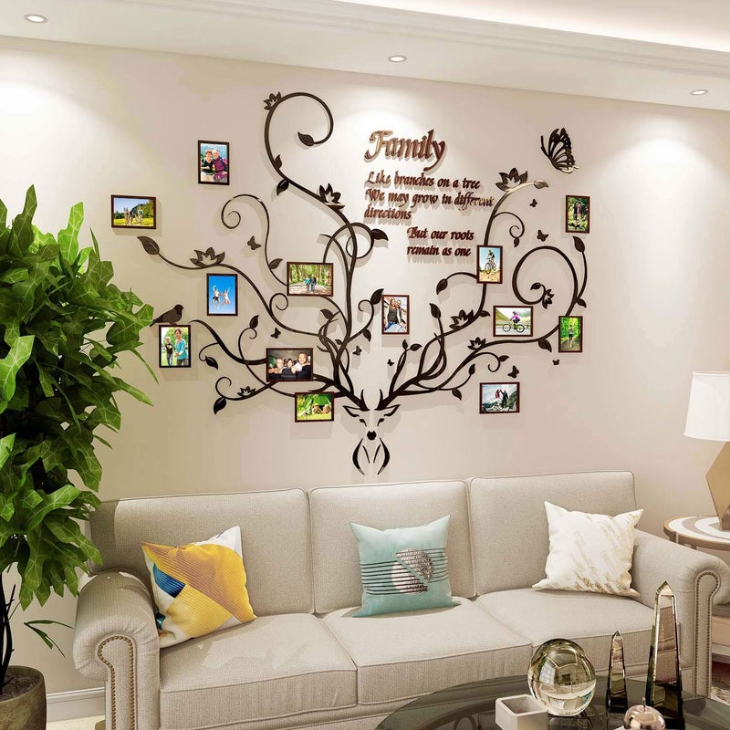 DecorSmart Antlers Family Tree Wall Decor for Living Room, 3D Removable Picture Frame Collage DIY Acrylic Stickers with Deer Head and Quote Family Like Branches on a Tree - Image 2