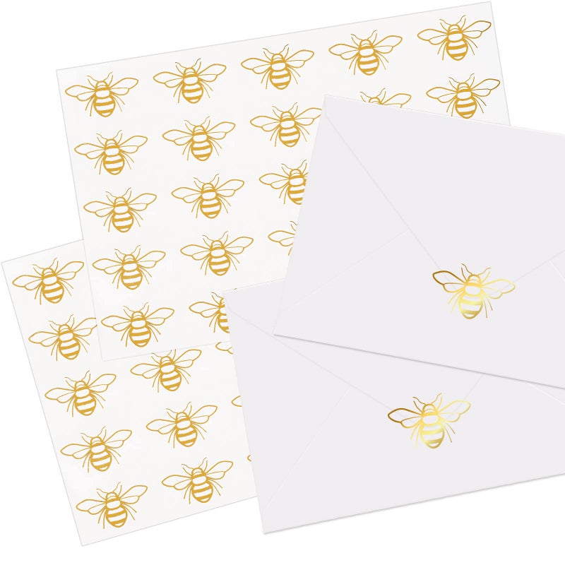 Whaline 500Pcs Bee Gold Foil Stickers Queen Bee Envelope Seal Stickers Summer Bees SelfAdhesive Label Decals for Bee Day Greeting Invitation Cards Baby Shower Birthday Wedding Party Craft Decor