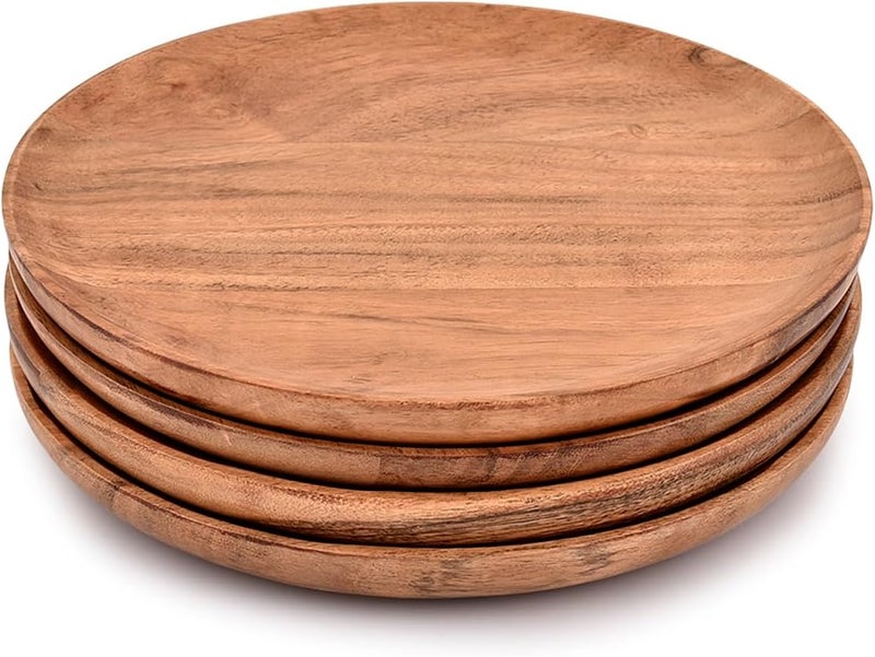 NIRMAN Acacia Wood Dinner Plates Set of 4 for Dishes Snack Dessert Natural Wood Plates Serving Dinnerware Plate for Dinner 8 x 8 x 075 - Image 2