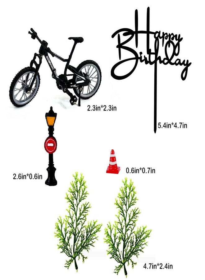 ChoJoy 6PCS Bicycle Cake Toppers Bike Cake Decorations Set with Bicycle Street Light Road Cone Tree for Birthday Party - Image 2