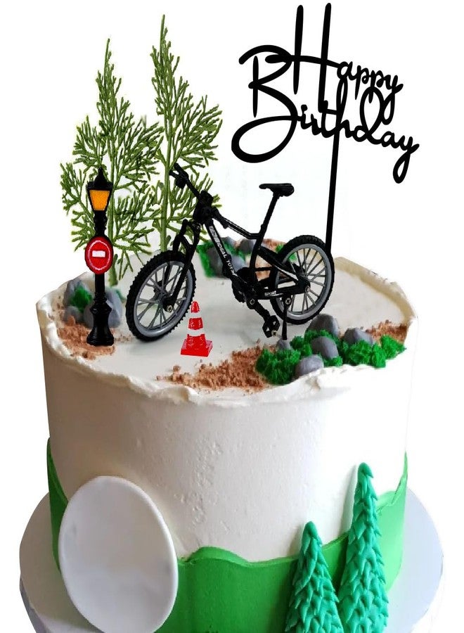 ChoJoy 6PCS Bicycle Cake Toppers Bike Cake Decorations Set with Bicycle Street Light Road Cone Tree for Birthday Party - Image 1