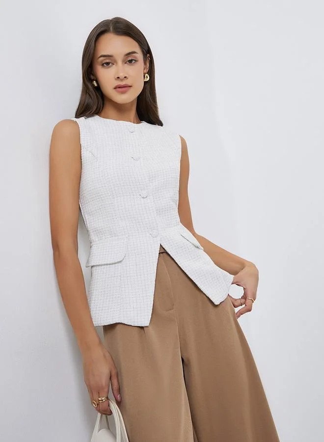 Styli Sleeveless Boucle Tweed Look Waistcoat