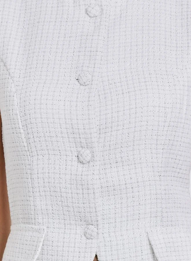 Styli  Sleeveless Boucle Tweed Look Waistcoat for Women | Best Price UAE
