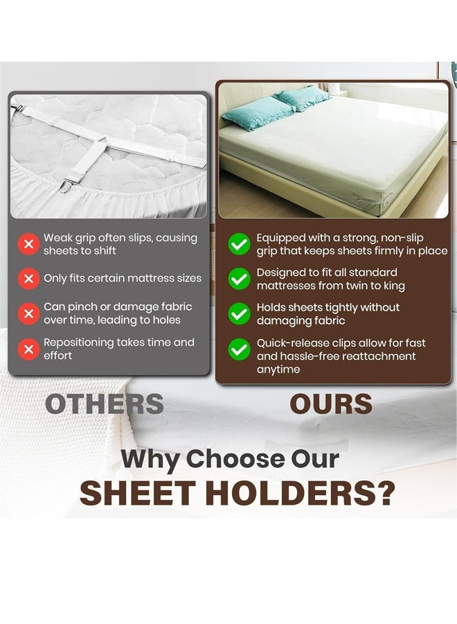 Fanski 4 Pack Lock Sheet Holders, Bed Sheet Holder, Fitted Sheet Straps Keep Sheets Firm & Tight, Bed Sheet Holders for Corners, Universal fit King, Queen, Twin Sized beds - Image 4
