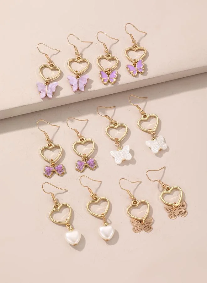 Girls Set of 6 - Butterfly Drop Earrings