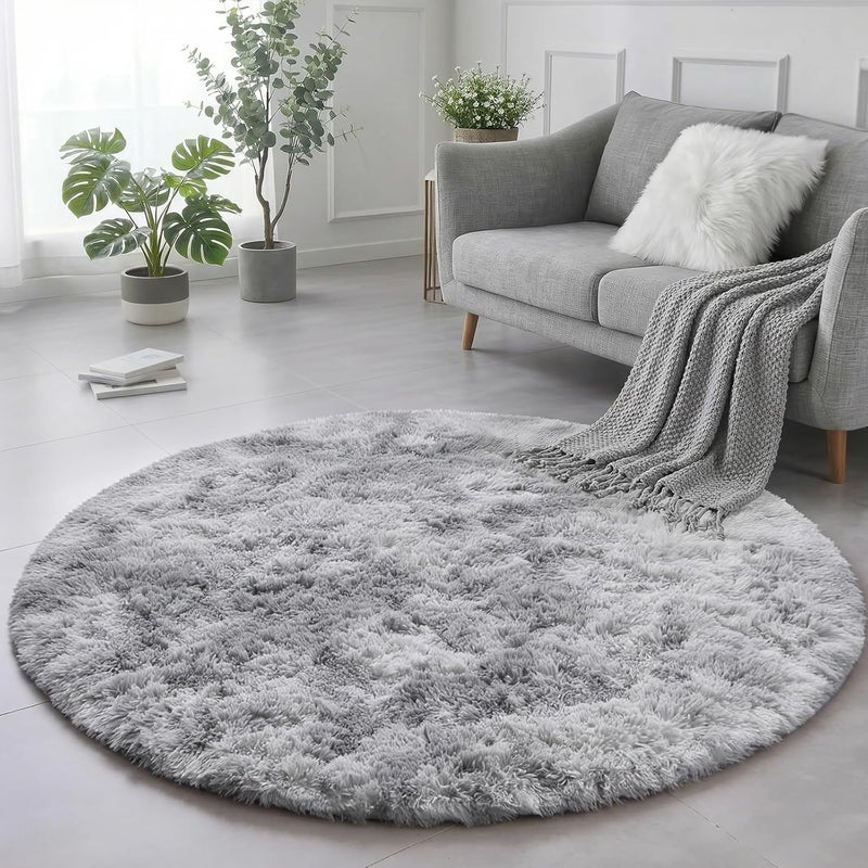 Amdrebio Round Living Room Rug 245cm Extra Large Bedroom Rug Soft Fluffy Modern Shaggy Country Style Carpet for Apartment, Dyed Light Grey - Image 4