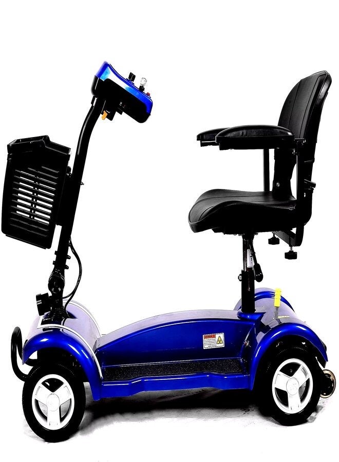 SUNCART Dragonfly X-01 Folding Electric 4 Wheel Mobility Scooter with Front Storage Basket, LED Head Light, Break Light & Adjustable Seat Electric Wheelchair - Blue - Image 1